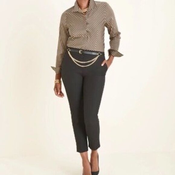 Chico's Black and Tan Striped Button Down Shirt - Picture 2 of 6